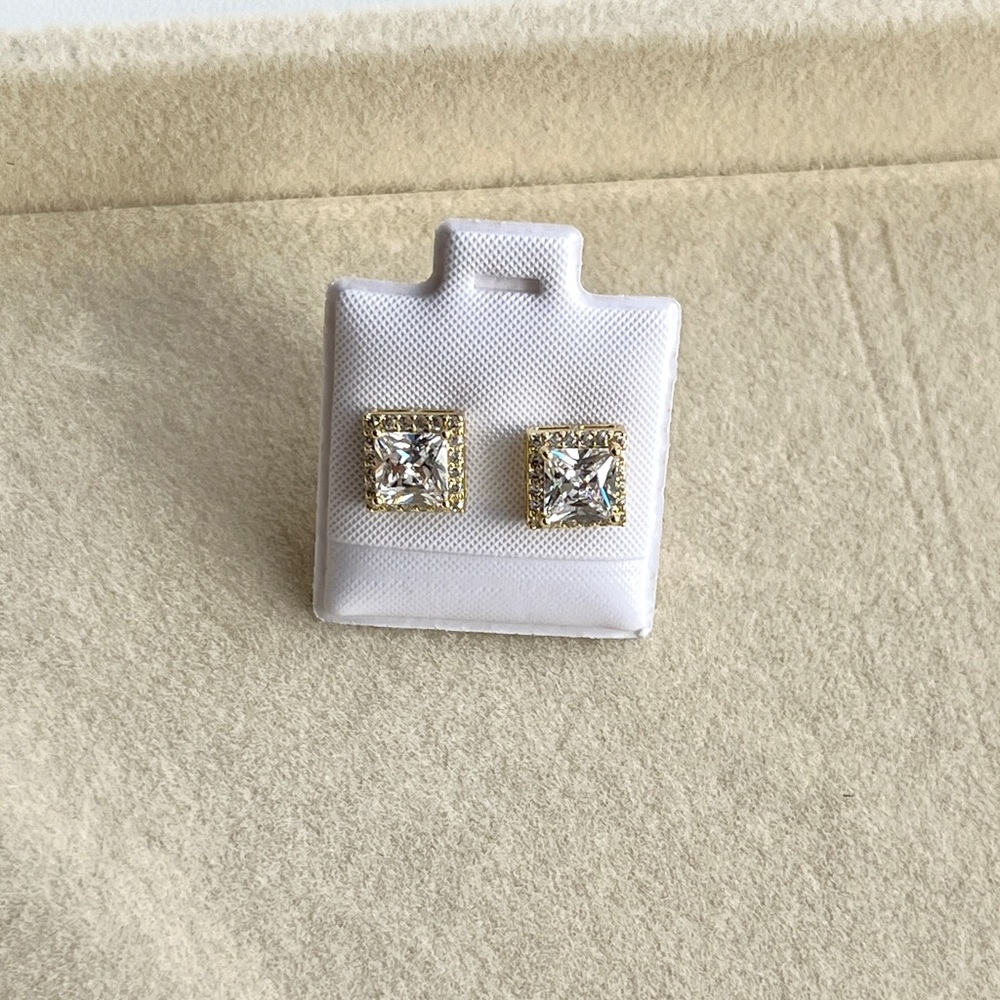 Gold plated Elegant Gold and Silver Square Stud Earrings